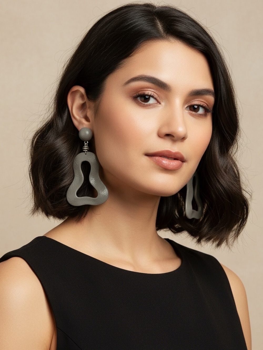Perrin  geometric leather wrapped clip on earrings NWT with pouch